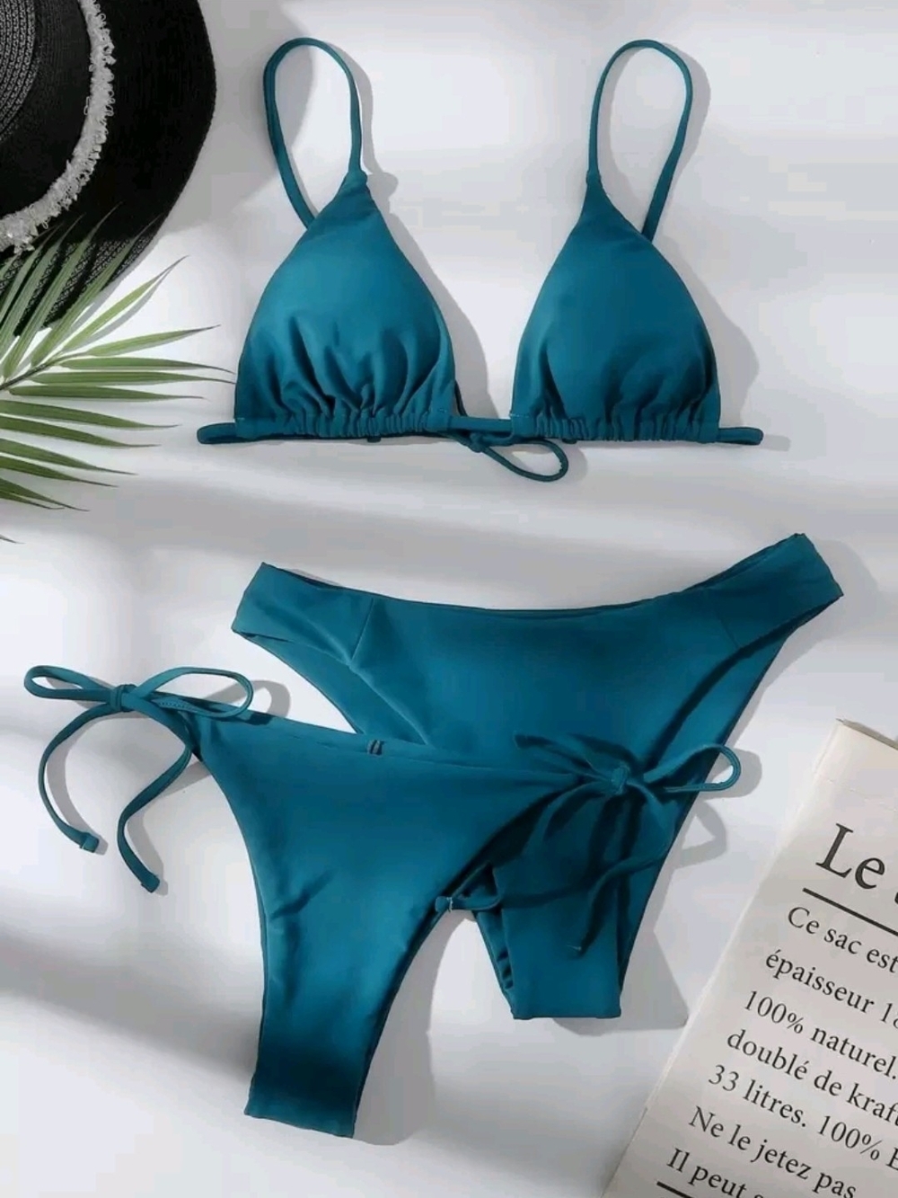 Womens Swimwear Teal 3-Piece Triangle Bikini Set - Size L